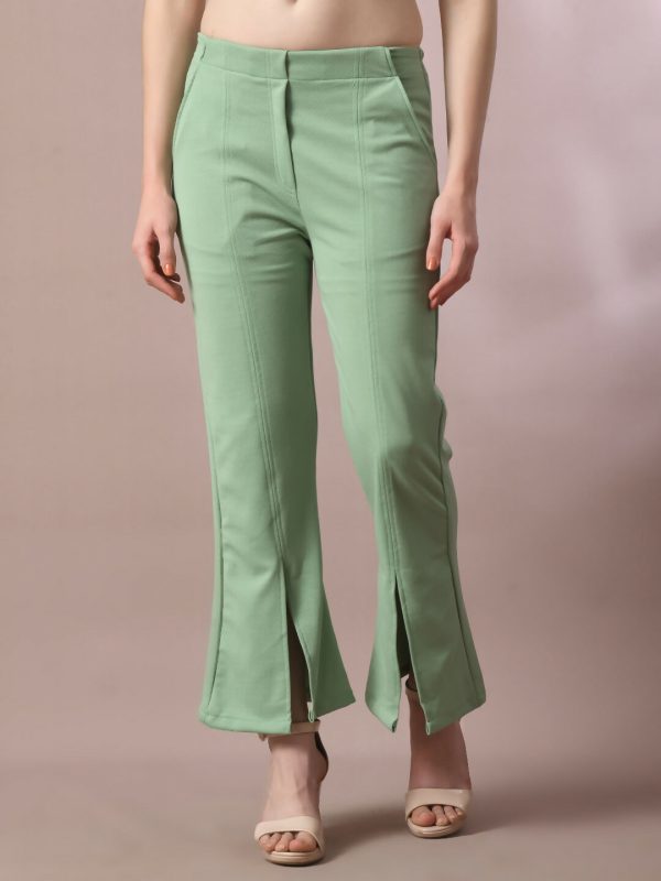 Myshka Women s Sea Green Solid Party Parallel Trousers Fashion