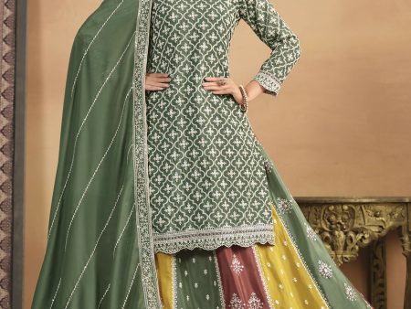 Chinnon Green Multicolor Embroidered Lehenga Style Suit - Emponline Online Hot Sale