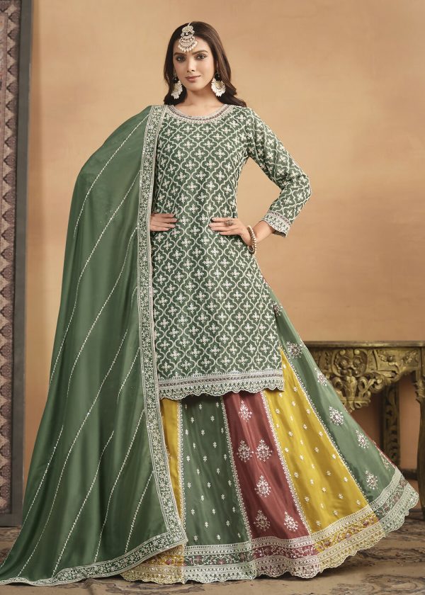 Chinnon Green Multicolor Embroidered Lehenga Style Suit - Emponline Online Hot Sale