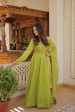 Aastha Fashion Women s Green Russian Silk Kali Pattern Work in Flair Anarkali Dress with Dupatta Supply