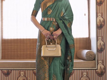 Unique Green Tussar Banarasi Silk Designer Saree - Emponline For Sale