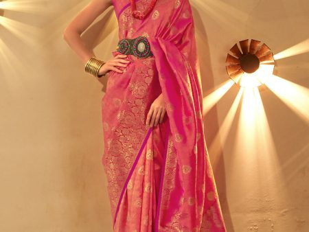 Trendy Weaving Silk Hot Pink Designer Saree - Emponline Online Hot Sale