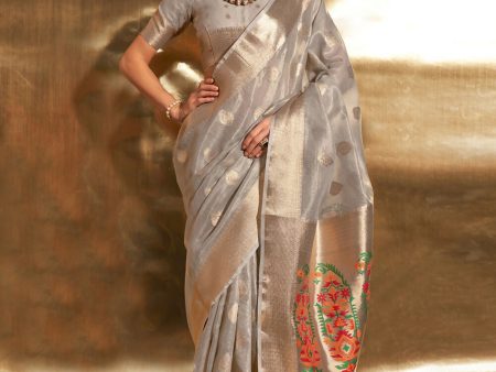 Grey Handwoven Tissue Fabric Festive & Party Style Saree - Emponline For Discount