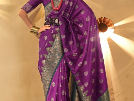 Trendy Weaving Silk Royal Purple Designer Saree - Emponline Supply