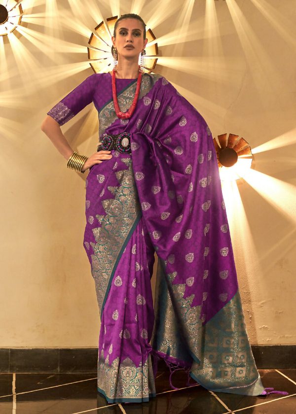 Trendy Weaving Silk Royal Purple Designer Saree - Emponline Supply