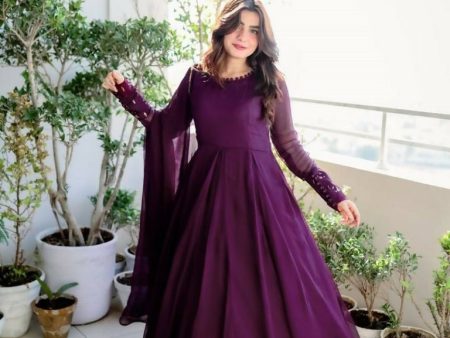 Aastha Fashion Women s Dark Wine Faux Georgette Sequins Embroidered Anarkali Dress with Dupatta Supply