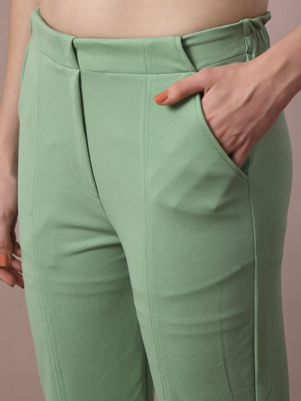 Myshka Women s Sea Green Solid Party Parallel Trousers Fashion