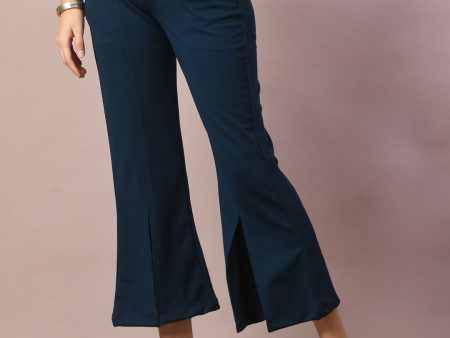 Myshka Women s Blue Solid Party Parallel Trousers Fashion