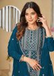 Chinnon Peacock Blue Embroidered Palazzo Salwar Suit - Emponline Supply