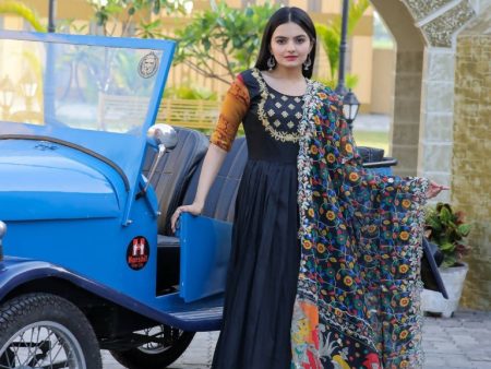 Aastha Fashion Women s Black Silk Jacquard Woven with Embroidery Anarkali Dress with Dupatta Online Hot Sale