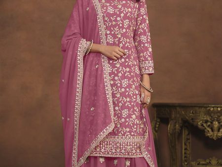 Faux Georgette Pink Embroidered Festive Salwar Suit - Emponline Online