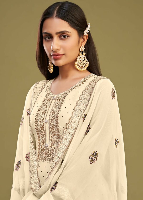 Off White Swarovski Work & Embroidered Eid Wear Salwar Suit - Emponline Online Sale