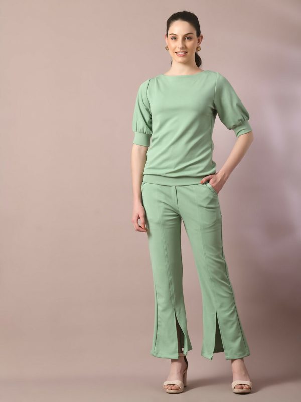 Myshka Women s Sea Green Solid Party Parallel Trousers Fashion