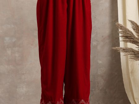 trueBrowns Red Velvet Embroidered Pant Supply