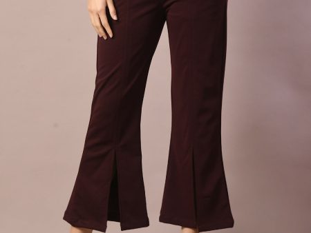 Myshka Women s Coffee Brown Solid Party Parallel Trousers Hot on Sale