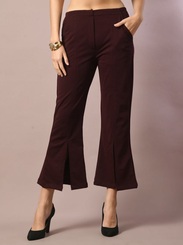 Myshka Women s Coffee Brown Solid Party Parallel Trousers Hot on Sale