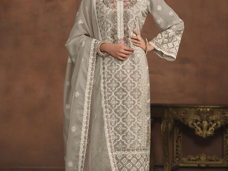 Slate Grey Soft Organza Embroidered Festive Salwar Suit - Emponline For Sale