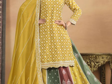 Chinnon Yellow Multicolor Embroidered Lehenga Style Suit - Emponline Fashion