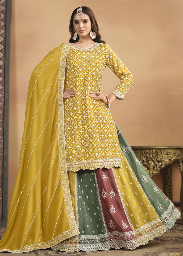 Chinnon Yellow Multicolor Embroidered Lehenga Style Suit - Emponline Fashion