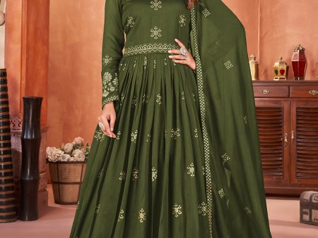 Mehndi Green Festive Embroidered Art Silk Anarkali Suit - Emponline Supply