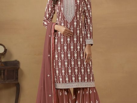 Radiant Brown Embroidered Wedding Festive Gharara Suit - Emponline For Discount