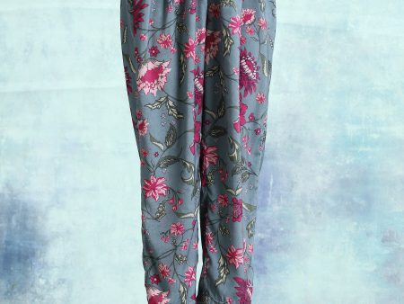 trueBrowns Grey Printed Velvet Pant Online