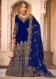 Blue Velvet Front & Back Embroidery Wedding Anarkali Suit - Emponline For Discount