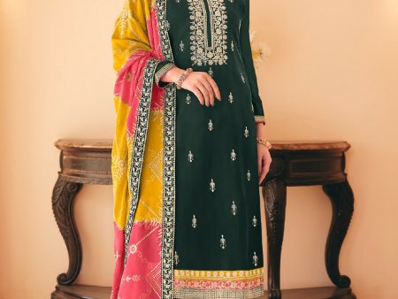 Dazzling Green Embroidered Chinnon Palazzo Salwar Kurta - Emponline For Sale