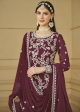 Burgundy Wine Embroidered Georgette Gharara Style Suit - Emponline Cheap