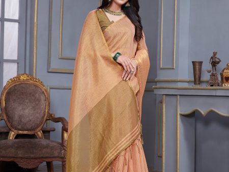 NOZ2TOZ Women s Party Wear Weaving Work Linen Saree with Un Stitched Blouse - Peach on Sale