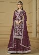 Burgundy Wine Embroidered Georgette Gharara Style Suit - Emponline Cheap