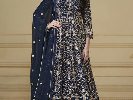 Navy Blue Embroidered Trendy Style Anarkali Suit - Emponline Online Hot Sale