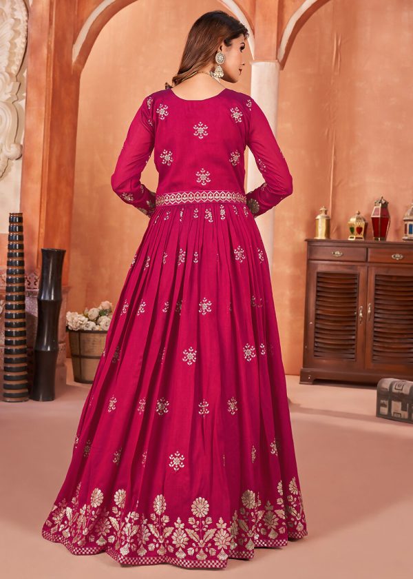 Hot Pink Festive Embroidered Art Silk Anarkali Suit - Emponline on Sale