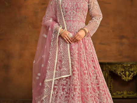 Pink All Over Embroidered Net Wedding Anarkali Suit - Emponline Online Sale