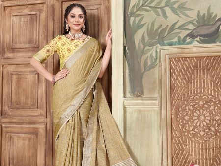 NOZ2TOZ Women s Party Wear Weaving Work Linen Saree with Un Stitched Blouse - Mustard Online now