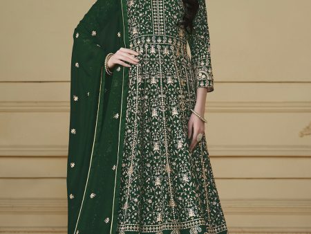 Bottle Green Embroidered Trendy Style Anarkali Suit - Emponline Online