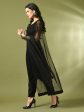 Myshka Women s Black Embroidered Cotton Straight Party Kurta Set With Dupatta Fashion