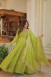 Aastha Fashion Women s Green Russian Silk Kali Pattern Work in Flair Anarkali Dress with Dupatta Supply