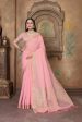 NOZ2TOZ Women s Party Wear Weaving Work Linen Saree with Un Stitched Blouse - Pink Discount