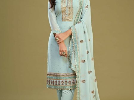 Ice Blue Swarovski Work & Embroidered Eid Wear Salwar Suit - Emponline Supply