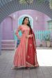 Aastha Fashion Women s Peach Faux Georgette Thread Embroidered Anarkali Dress with Dupatta Discount