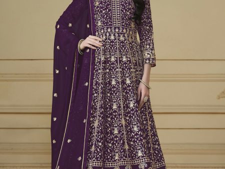 Wine Purple Embroidered Trendy Style Anarkali Suit - Emponline Online now