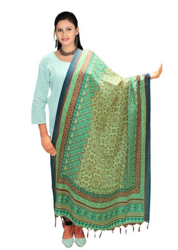 Vamika Multi Green Color Printed Bhagalpuri Silk Dupatta Online