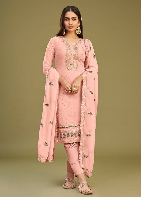 Blush Peach Swarovski Work & Embroidered Eid Wear Salwar Suit - Emponline For Sale