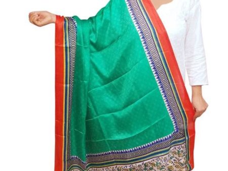 Vamika Green & Multi-Colour Printed Bhagalpuri Silk Dupatta For Cheap