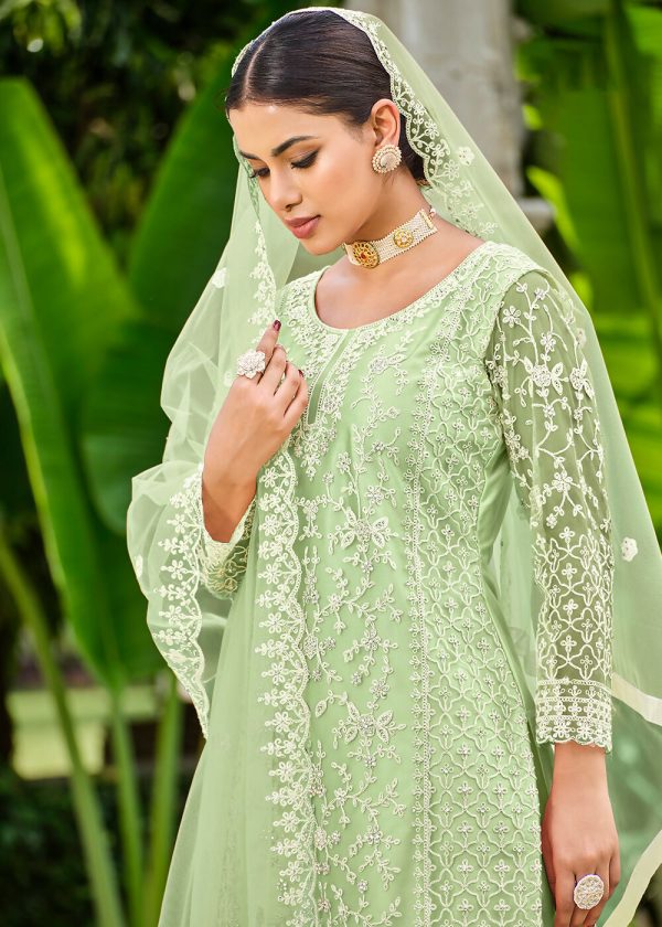 Pista Green Stone & Cording Work Festive Palazzo Suit - Emponline Online Sale