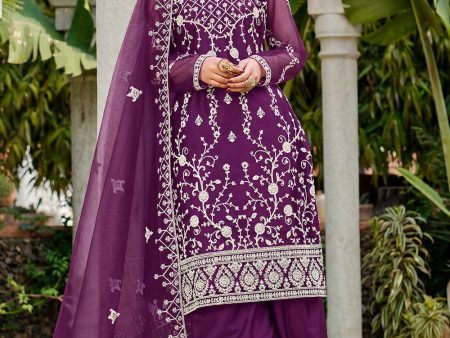 Violet Purple Stone & Cording Work Festive Palazzo Suit - Emponline For Discount