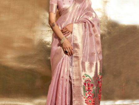 Pink Handwoven Tissue Fabric Festive & Party Style Saree - Emponline Sale