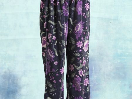 trueBrowns Black Printed Velvet Pant on Sale