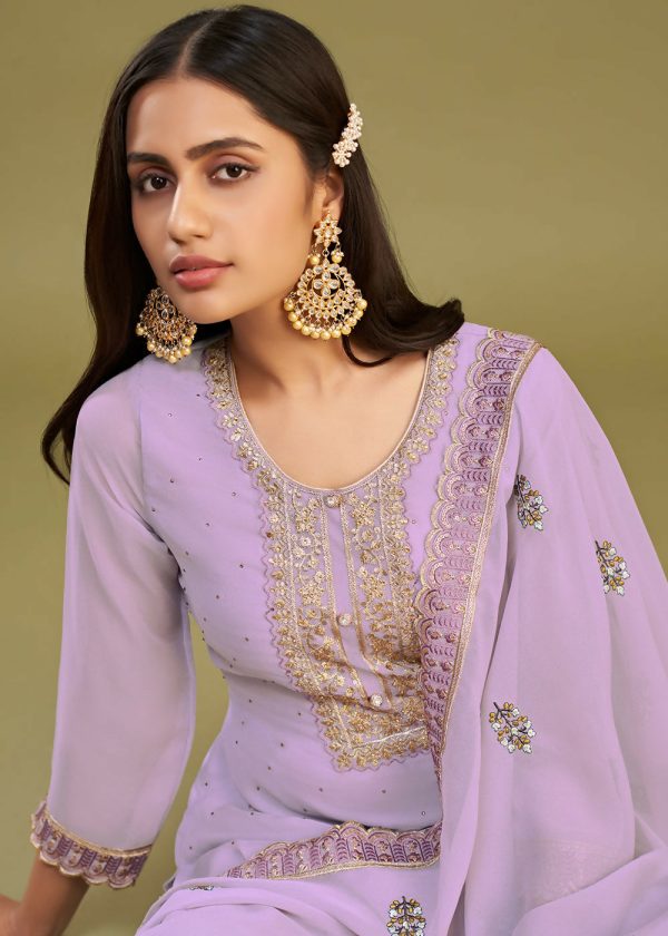 Lavender Swarovski Work & Embroidered Eid Wear Salwar Suit - Emponline Fashion